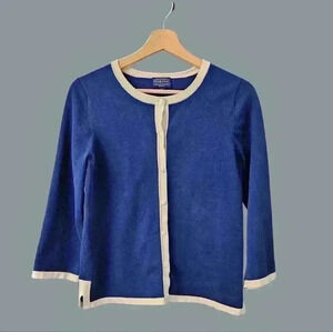Pendleton Blue & White Button-Down Scoop Neck Cardigan, Size Small
